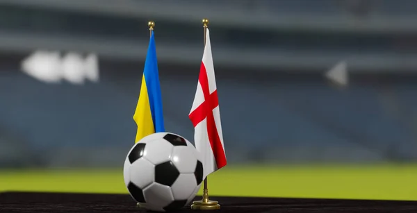 UEFA EURO 2024 Soccer Ukraine vs England European Championship Qualification, Ukraine and England with soccer ball. 3d work. Yerevan, Armenia - 2023 March 29.