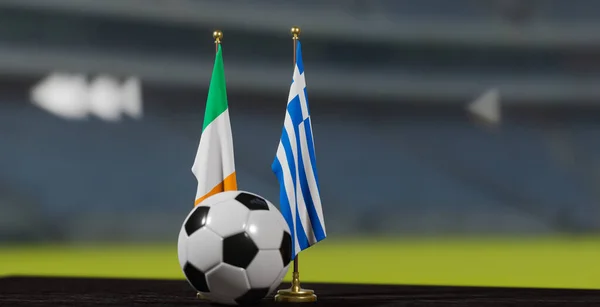 UEFA EURO 2024 Soccer Ireland vs Greece European Championship Qualification, Ireland vs Greece with soccer ball. 3d work. Yerevan, Armenia - 2023 March 30.