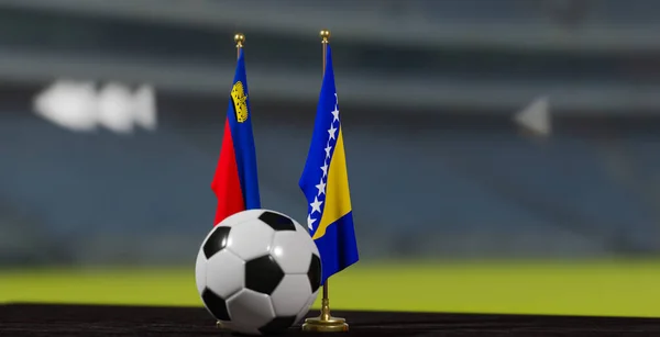 Uefa Euro 2024サッカーリヒテンシュタイン対ボスニア ヘルツェゴビナ欧州選手権予選 リヒテンシュタイン対ボスニア ヘルツェゴビナサッカーボールで 3次元作業だ アルメニアエレバン 2023年3月30日 — ストック写真