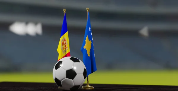 Uefa Euro 2024サッカーアンドラ対コソボ欧州選手権予選 アンドラ対コソボサッカーボールで 3次元作業だ アルメニアエレバン 2023年3月29日 — ストック写真