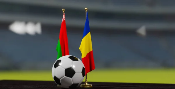 stock image UEFA EURO 2024 Soccer Belarus vs Romania European Championship Qualification, Belarus vs Romania with soccer ball. 3d work. Yerevan, Armenia - 2023 March 30.