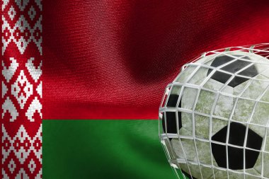 UEFA EURO 2024 Futbol, Beyaz Rusya Milli Bayrağı, net futbol topu, 3 boyutlu çalışma ve 3 boyutlu görüntü. Erivan, Ermenistan - 2023 Nisan 03