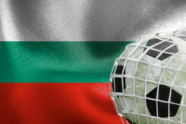 UEFA EURO 2024 Futbol, Bulgaristan Ulusal Bayrağı, net futbol topu, 3D çalışma ve 3D görüntü. Erivan, Ermenistan - 2023 Nisan 03
