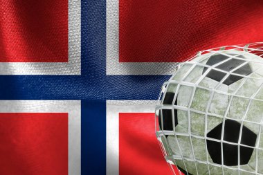 UEFA EURO 2024 Futbol, Norveç ulusal bayrağı, top ağda, 3D çalışma ve 3D görüntü. Erivan, Ermenistan - 2023 Nisan 03