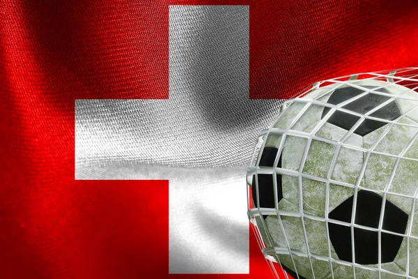Uefa Euro 2024サッカー ネットでサッカーボールを持つスイスの国旗 3D作品や3D画像 アルメニアエレバン 2023年4月3日 — ストック写真