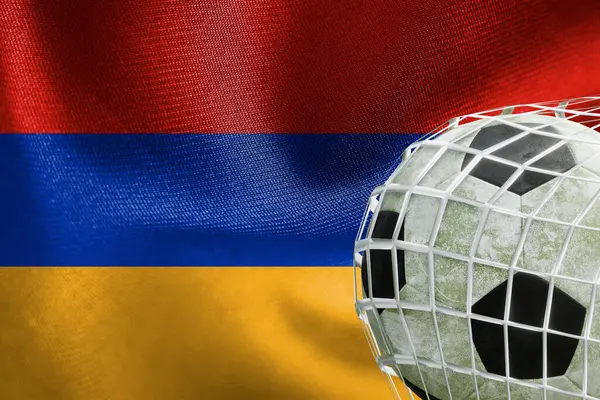 Uefa Euro 2024サッカー アルメニア国旗とサッカーボールネット 3D作品と3D画像 アルメニアエレバン 2023年4月3日 — ストック写真