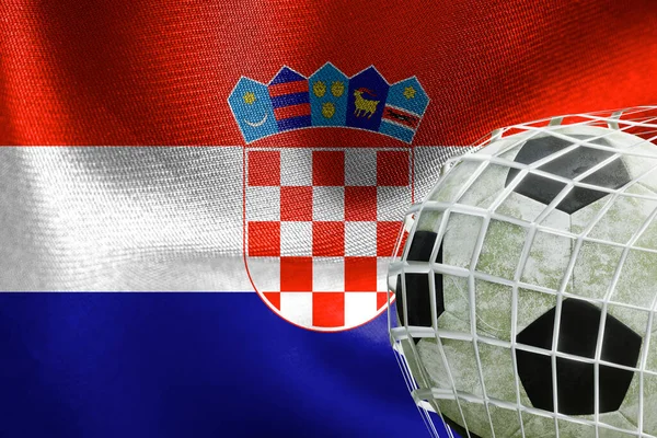 Uefa Euro 2024サッカー ネットでサッカーボールとクロアチア国旗 3D作品や3D画像 アルメニアエレバン 2023年4月3日 — ストック写真