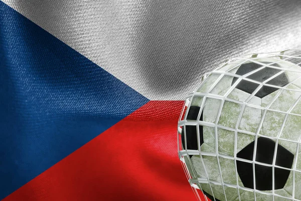 Uefa Euro 2024サッカー ネットでサッカーボールとチェコ国旗 3D作品や3D画像 アルメニアエレバン 2023年4月3日 — ストック写真