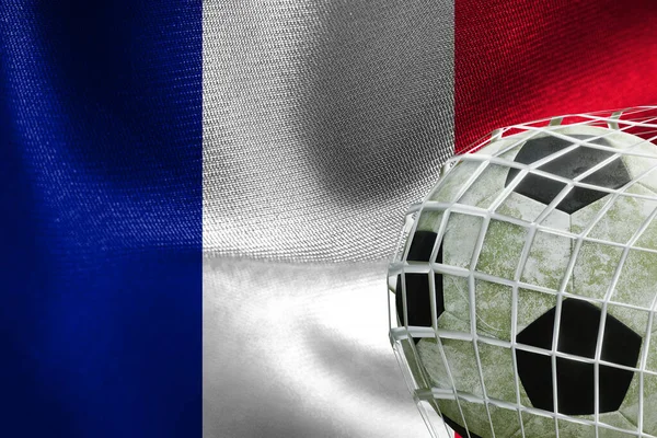 Uefa 2024 Sochi Национальный Флаг Франции Футбольным Мячом Сетке Работа — стоковое фото
