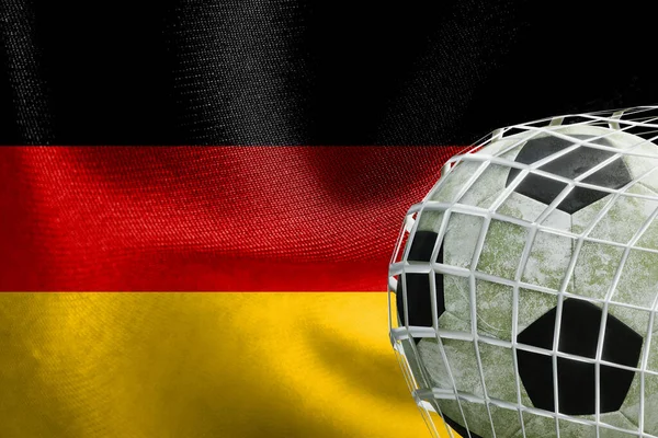 Uefa Euro 2024 Soccer Németország Nemzeti Zászló Egy Focilabdával Hálóban — Stock Fotó