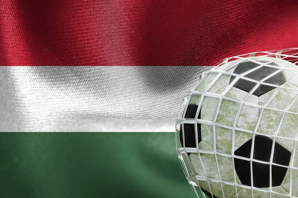 UEFA EURO 2024 Futbol, Macaristan Milli Bayrağı, net futbol topu, 3D çalışma ve 3D görüntü. Erivan, Ermenistan - 2023 Nisan 03