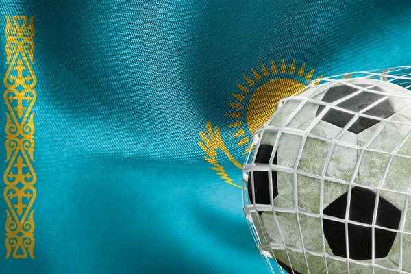 Uefa Euro 2024 Soccer Казахстан Національний Прапор Футбольним Ячем Мережі — стокове фото
