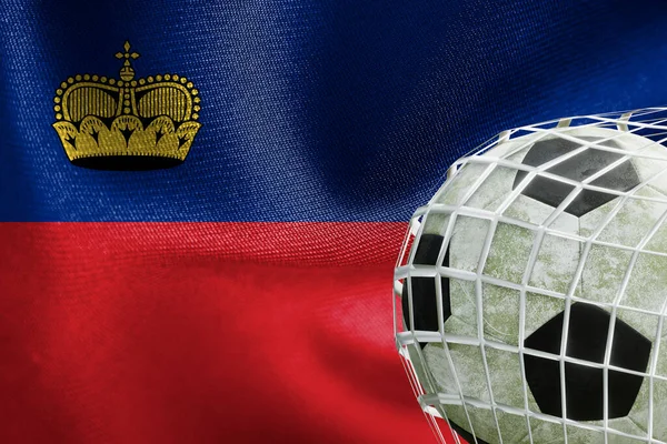 Uefa Euro 2024サッカー 網でサッカーボールを持つリヒテンシュタイン国旗 3D作品や3D画像 アルメニアエレバン 2023年4月3日 — ストック写真