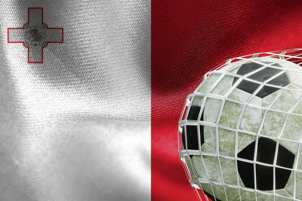 Uefa 2024 Socho Национальный Флаг Мальты Футбольным Мячом Сетке Работа — стоковое фото