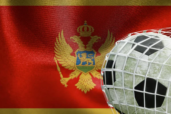 Uefa Euro 2024サッカー ネットでサッカーボールとモンテネグロ国旗 3D作品や3D画像 アルメニアエレバン 2023年4月3日 — ストック写真