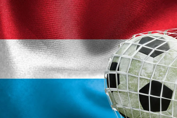Uefa Euro 2024足球 带有足球网 3D作品和3D图像的卢森堡国旗 亚美尼亚埃里温 2023年4月3日 — 图库照片