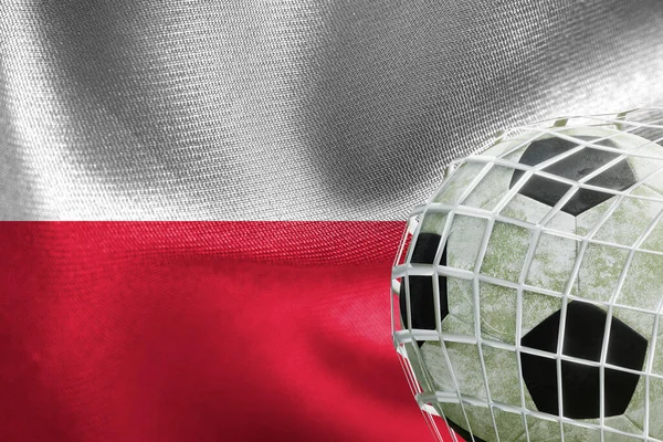 Uefa Euro 2024 Labdarúgás Lengyelország Nemzeti Zászló Egy Focilabdával Hálóban — Stock Fotó