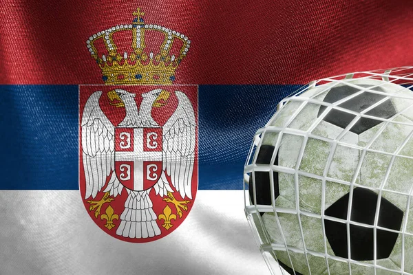 Uefa Euro 2024サッカー ネットでサッカーボールとセルビア国旗 3D作品や3D画像 アルメニアエレバン 2023年4月3日 — ストック写真