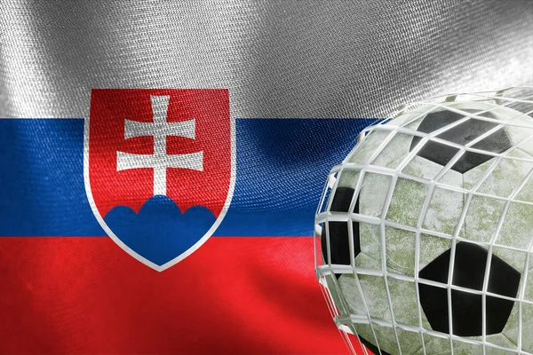 Uefa Euro 2024サッカー ネットでサッカーボールとスロバキア国旗 3D作品や3D画像 アルメニアエレバン 2023年4月3日 — ストック写真