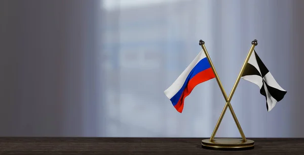 Banderas Rusia Ceuta Mesa Negociación Entre Ceuta Rusia Sobre Fondo —  Fotos de Stock