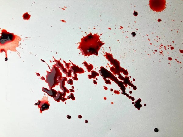 Beyaz Arka Planda Izole Edilmiş Gerçekçi Kan Kan Damlaları Sıçramalar — Stok fotoğraf