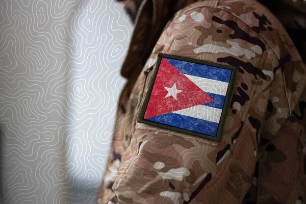 Cuba Soldier. Soldier with flag Cuba, Cuba flag on a military uniform. Camouflage clothing