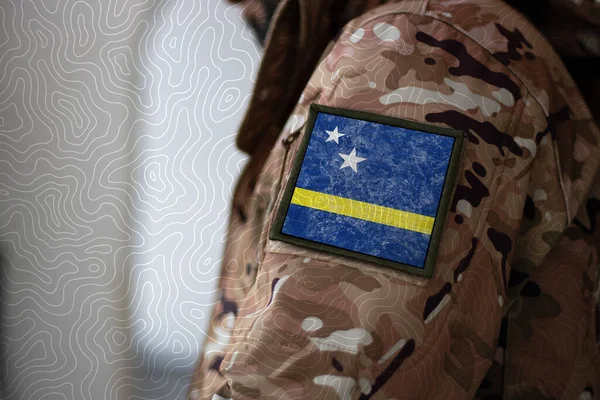 Στρατιώτης Κουρασάο Στρατιώτης Σημαία Κουρασάο Σημαία Κουρασάο Στρατιωτική Στολή Ενδύματα — Φωτογραφία Αρχείου
