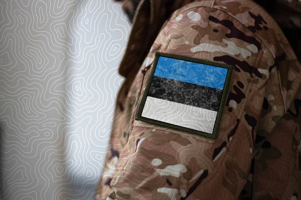 Estônia Soldado Soldado Com Bandeira Estónia Bandeira Estónia Com Uniforme — Fotografia de Stock