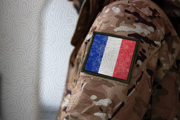 Soldado França Soldado Com Bandeira França Bandeira Francesa Com Uniforme — Fotografia de Stock