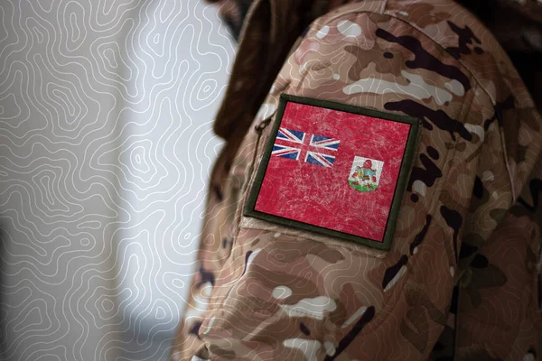 Bermuda Soldier Soldato Con Bandiera Bermuda Bandiera Bermuda Uniforme Militare — Foto Stock