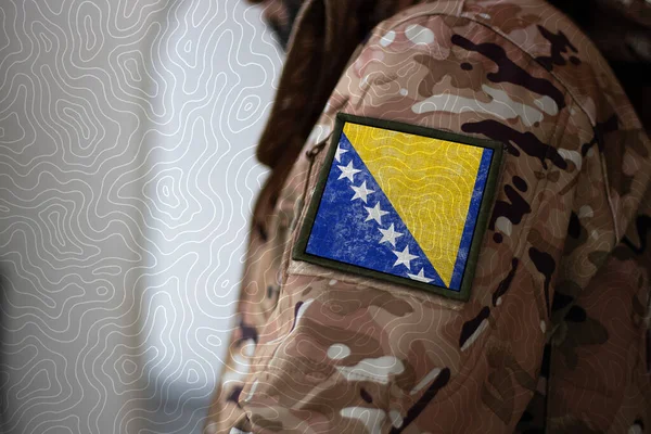Στρατιώτης Βοσνίας Και Ερζεγοβίνης Στρατιώτης Σημαία Βοσνίας Και Ερζεγοβίνης Σημαία — Φωτογραφία Αρχείου