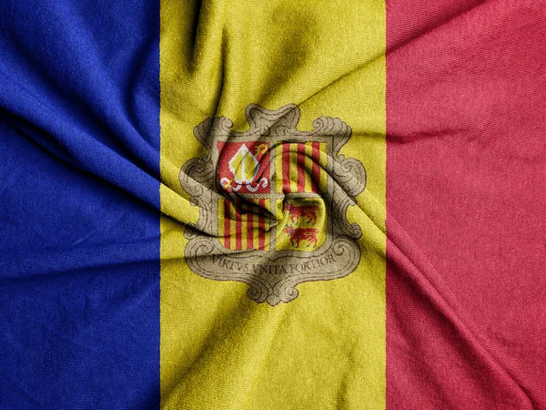 Ткань Андорры Государственный Флаг Андорры — стоковое фото
