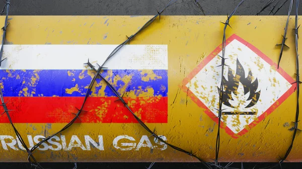 Rysk Gas Rysk Gasledning Till Gasledningen Rysslands Flagga Sanktioner Mot — Stockfoto