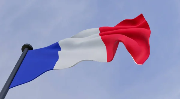 法国国旗的背景是云彩 法国面料国旗 法国蓝天背景是法国国旗 3D作品和3D图像 — 图库照片