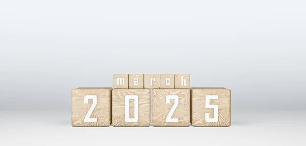 Cubos Madeira 2025 Cubos Com Texto Março 2025 Trabalho Imagem — Fotografia de Stock