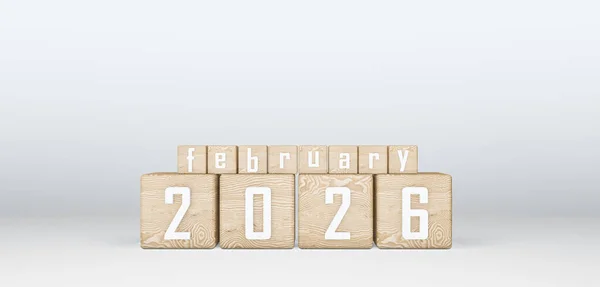 Wooden Cubes 2026 Cubes Text February 2026 이미지 — 스톡 사진