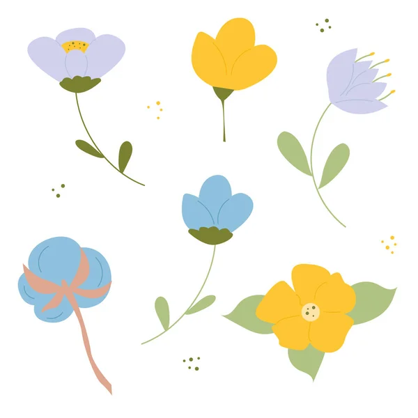 Florale Sammlung Von Handgezeichneten Blumen Pastellfarbe — Stockvektor