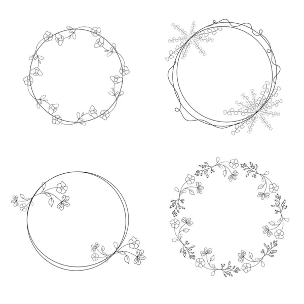 Collection Decorative Frames Plants Style Outline — Stock Vector