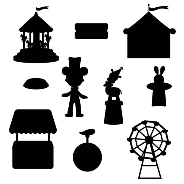 Sammlung Von Elementen Rosa Zirkussilhouette Zelt Spielzeug Karussell Tickets lizenzfreie Stockillustrationen
