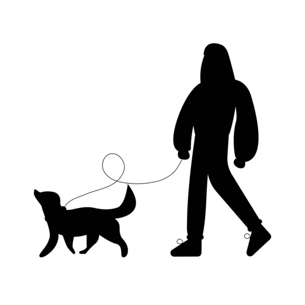 Месяц Выгула Собаки Силуэт Женщины Гуляющей Собакой — стоковый вектор
