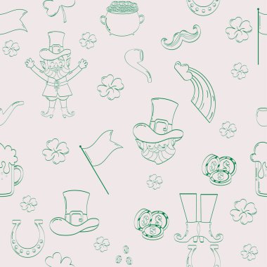 Seamless pattern set outline green for st patrick's day