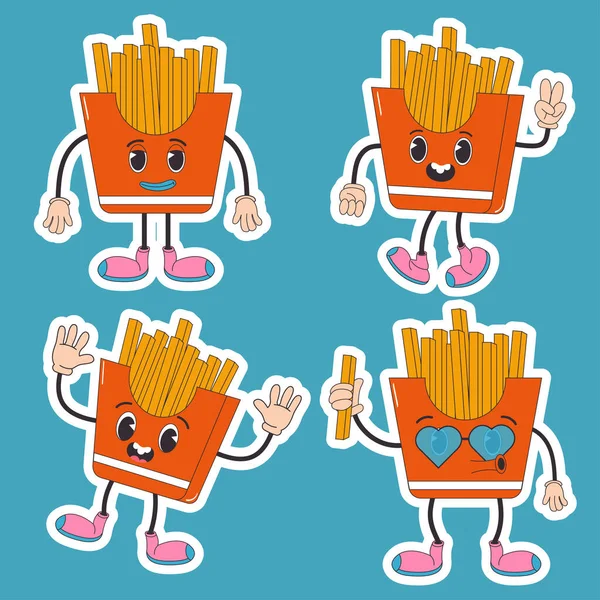 Cartoon Χαρακτήρα Ρετρό Αυτοκόλλητο Τηγανητές Πατάτες Τροφίμων Μοντέρνο Στυλ Hippie — Διανυσματικό Αρχείο