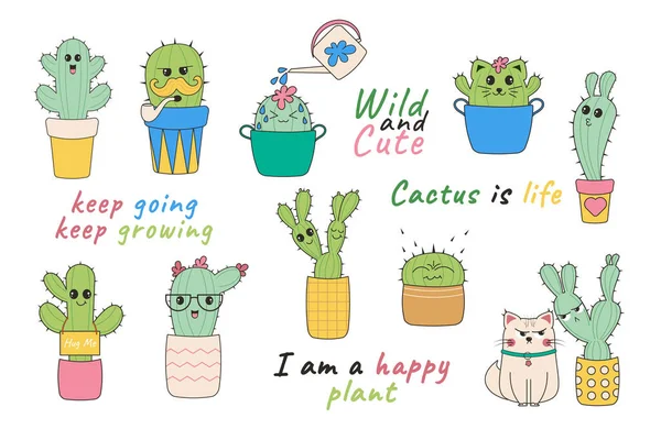 Lustiger Kawaii Kaktus Karikatur Kaktus — Stockvektor