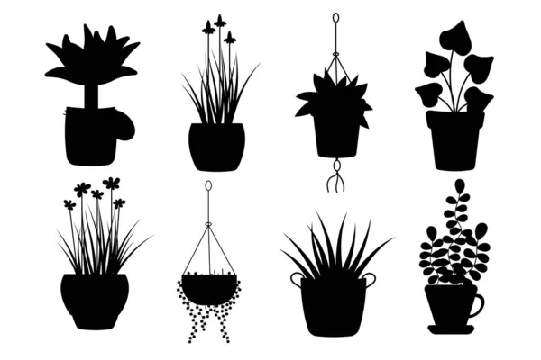 Divertidas Pegatinas Diferentes Plantas Silueta Plantas Dibujos Animados — Vector de stock
