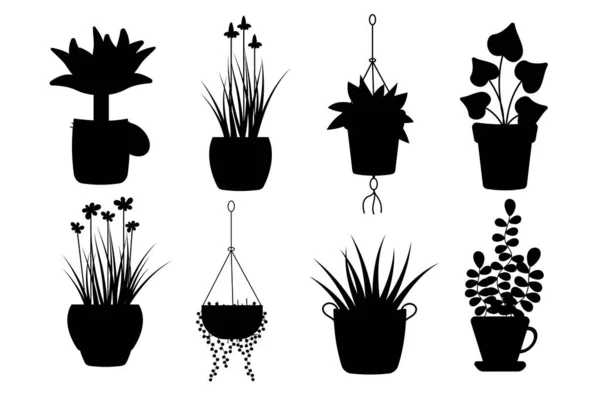 Fun Stickers Different Plants Silhouette Cartoon Plants Royalty Free Stock Vectors