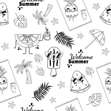 Yaz ana hatları çizgi film kawaii meyveleri