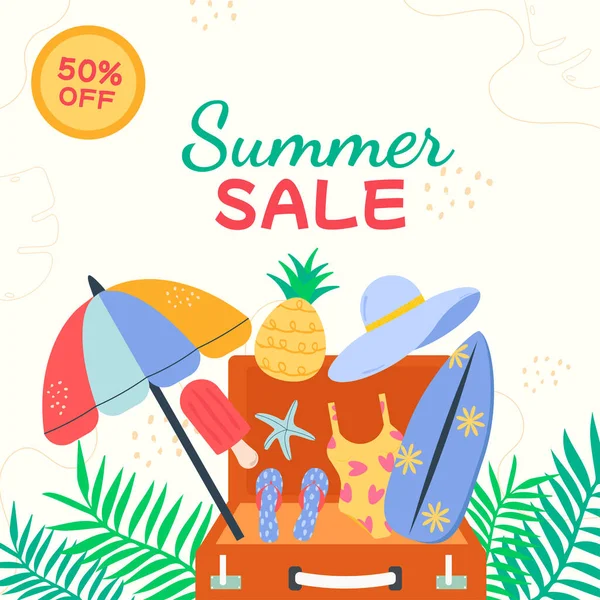 Flat Summer Sale Banner Doodle Style — Stock Vector