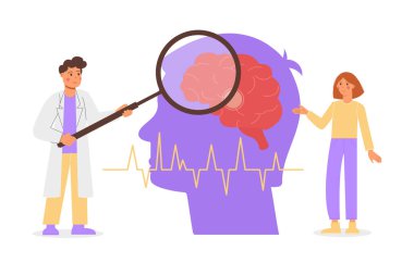 Erkek doktor ve kadın hasta düz bir şekilde beyin felcini inceliyor..