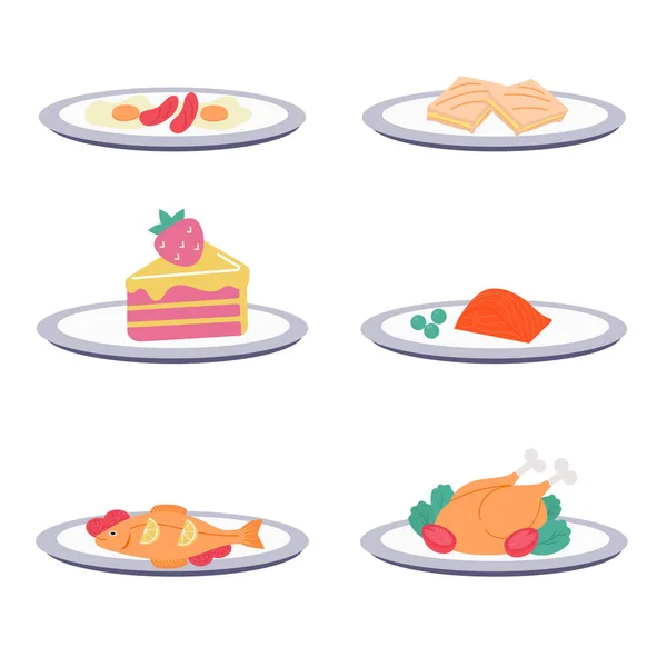 盘中不同食物集合的侧视图 — 图库矢量图片