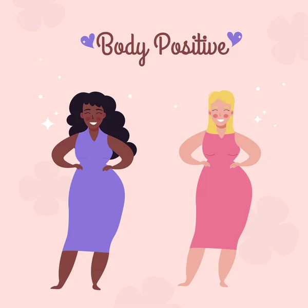 Kilolu Kadınların Farklı Milletleri Vücut Pozitif — Stok Vektör